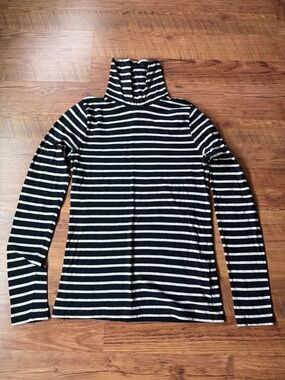 J. Crew Black and Ecru Tissue Turtleneck 100% cotton